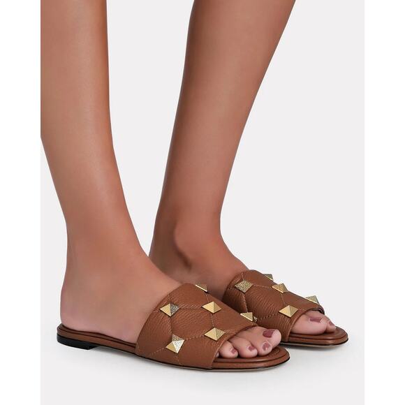 Valentino Garavani Roman Stud Slide Sandals EU 38.5 US 8.5 Brown Leather Mule - Picture 14 of 15